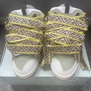 Lanvin Green and Yellow High-Top Sneakers with Geometric Laces